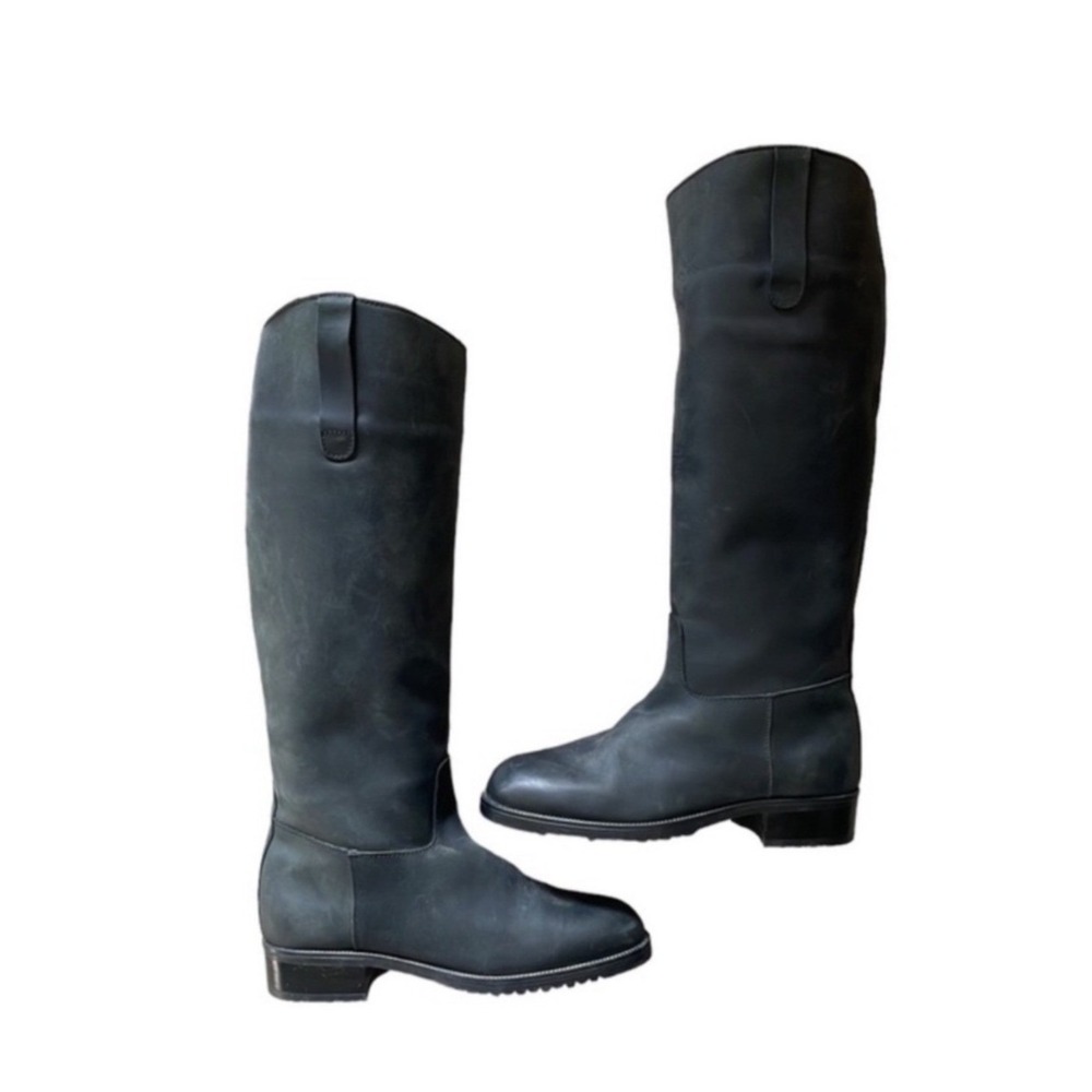 Eddie Bauer Boots Shoes Black Leather Tall Riding Lug Sole Western Size 5.5